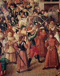 Guerras de religión en Francia: procesión armada de la Liga Católica de Francia en las calles de París