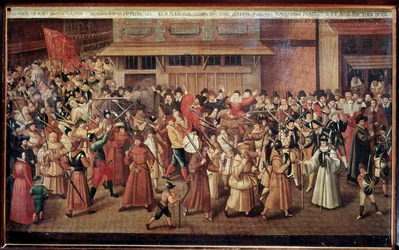 Guerras de religión en Francia: procesión armada de la Liga Católica de Francia en las calles de París