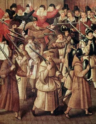 Guerras de religión en Francia: procesión armada de la Liga Católica de Francia en las calles de París