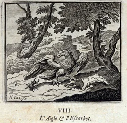 Águila y caracol. Fábulas de Jean de La Fontaine (1621-95). Ilustración de François Chauveau (1613-1676). Edición de 1728.
