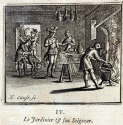 El jardinero y su señor. Fábulas de Jean de La Fontaine (1621-95). Ilustración por François Chauveau (1613-1676). Edición de 1728.