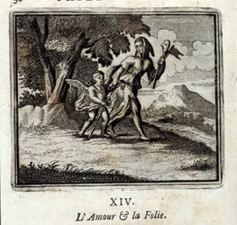 Amor y locura. Fábulas de Jean de La Fontaine (1621-95). Ilustración de François Chauveau (1613-1676). Edición de 1728