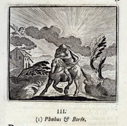 Febo y Bóreas. Fábulas de Jean de La Fontaine (1621-95). Ilustración de François Chauveau (1613-1676). Edición de 1728
