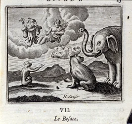 La bolsa. Fábulas de Jean de La Fontaine (1621-95). Ilustración de François Chauveau (1613-1676). Edición de 1728