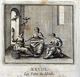 Las hijas de Minia. Fábulas de Jean de La Fontaine (1621-95). Ilustración de François Chauveau (1613-1676). Edición de 1728