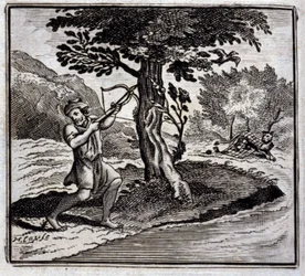 El león y la rata. Fábulas de Jean de La Fontaine (1621-95). Ilustración de François Chauveau (1613-1676). Edición de 1728.