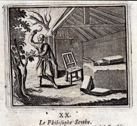 El filósofo Scythe. Fábulas de Jean de La Fontaine. Ilustración de François Chauveau. Edición de 1728.
