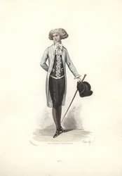 Hombre elegante con abrigo a rayas, era de María Antonieta