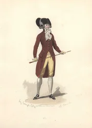 Hombre con gran sombrero bicornio negro, época de María Antonieta.