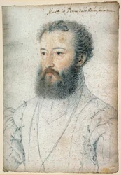 Retrato de Carlos de Borbón, Príncipe de La Roche-sur-Yon (1515-1565). Dibujo a sangre y piedra negra por François Clouet (1515-1572)