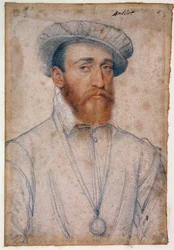 Retrato de Francisco de Coligny, señor de Andelot (1521 - 1569). Dibujo a sangre y piedra negra por François Clouet (1515-1572)