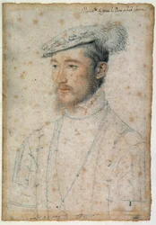 Retrato de Francisco de Lorena, Duque de Guisa (1520 - 1563). Dibujo a sangre y piedra negra por François Clouet (1515-1572)
