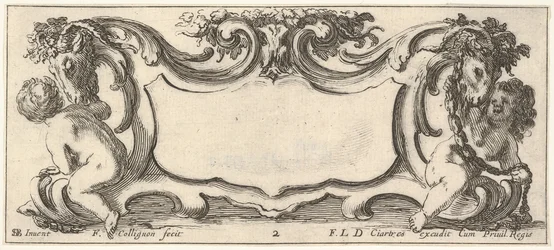 Placa 2: un cartucho con un niño visto desde atrás a la izquierda y un niño visto desde..., ca. 1640-45