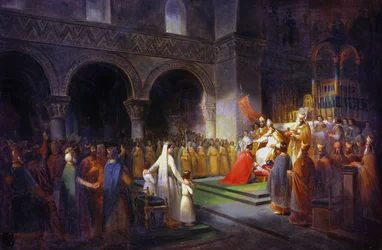 Coronación de Pepin le Bref en la Abadía de Saint Denis