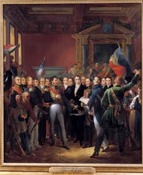 Episodio de la Revolución de 1830, día de julio: el teniente general de Luis Felipe de Orleans leyendo la declaración en el Hôtel de Ville de París