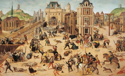 Masacre del día de San Bartolomé, c.1572-84 (óleo sobre tabla)