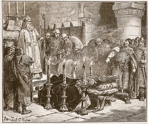 Fitz-Arthur prohibiendo el entierro de William, ilustración de 