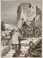 Procesión de los cruzados alrededor de las murallas de Jerusalén, ilustración de 