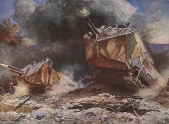 Escena del campo de batalla de la Primera Guerra Mundial