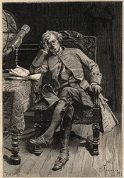 Guy Mannering - ilustración del siglo XIX para la novela de Walter Scott “Guy Mannering o El Astrólogo” (1771-1832) grabado después de Flameng
