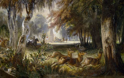 Caza del príncipe de Wagram, La persecución, acuarela de François Gabriel Guillaume Lepaulle (1804-1886)
