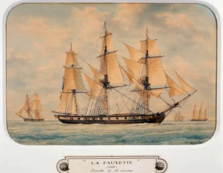 La corbeta Fauvette, por François Roux, acuarela, Francia