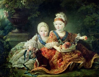 Luis de Francia (1754-93) duque de Berry y Luis de Francia (1755-1824) conde de Provenza, futuros Reyes Luis XVI y Luis XVIII de Francia, 1757