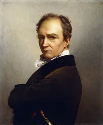 Autorretrato del artista, medio cuerpo con chaqueta marrón oscuro y cuello de terciopelo negro