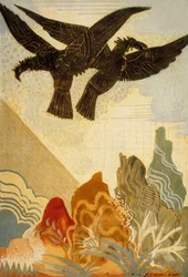 La Odisea de Homero: las águilas del presagio, grabada por Theo Schmied, 1930-33, litografía en color