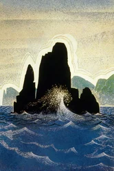 La Odisea de Homero: la roca de Gortyne, grabado por Theo Schmied, 1930-33