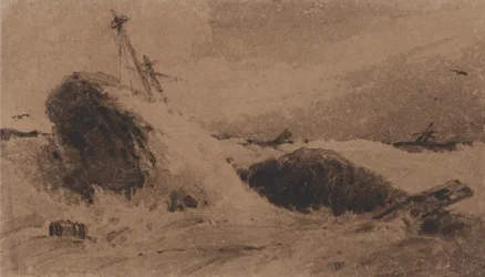 Barco naufragado en mar tempestuoso