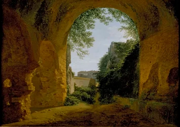 Vista de un jardín, visto desde dentro de una bóveda romana