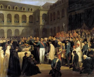 Funeral de las víctimas del atentado de Fieschi el 5/08/1835 en presencia del rey Luis Felipe