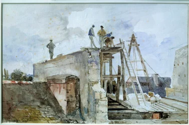 Sitio de construcción de una casa visto desde la ventana de Granet en el Instituto. Acuarela de François Marius Granet (1775-1849). Siglo XIX. Dim. 0,25x0,38 m. París, Museo del Louvre
