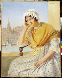 Madame Contencin en la terraza quai de Rive-Neuve en Marsella. Pintura de Francois Marius Valere Bernard (1860-1936), Mención obligatoria: Colección Fundación Saludos de Provenza, Marsella.