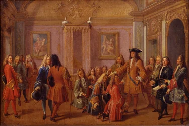 Primer ennoblecimiento de los Caballeros de la Orden de San Luis por Luis XIV en Versalles el 8 de mayo de 169