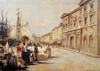Vista del quai saint Jean en Marsella Escena callejera. Dibujo de François Maury (1861-1933) 1902 Marsella, Museo del Viejo Marsella