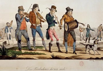 Trovadores por François Nicolas Martinet (1739-después de 1796), grabado, Francia