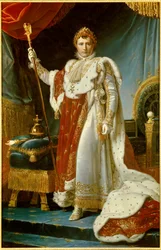 Retrato de cuerpo entero de Napoleón I con el traje de la coronación (1769-1821), emperador de los franceses. 1805. Dimensiones: 2,23 x 1,43 m. Versalles, Museo del Palacio