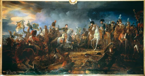 La batalla de Austerlitz el 2/12/1805: El general Rapp presenta las banderas tomadas del enemigo