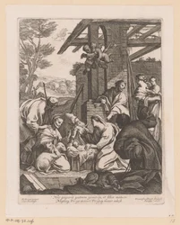 Geboorte van Christus Aquí la madre dio a luz al padre (...) (título sobre objeto)