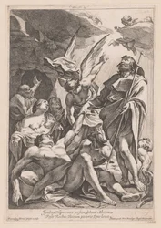 Heilige Rochus es el rey de los pestlijders Hipócrates sofocó la peste en Atenas con fuego (...) (título sobre objeto)