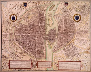 Mapa de la ciudad de París en 1540-1555 llamado del tapiz. Grabado de Francois Roger de Gaignieres