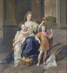 Duquesa de la Ferté con el Duque de Bretaña y el Duque de Anjou (Luis XV) c.1712