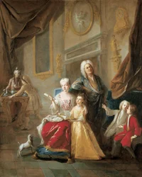 Retrato de una familia en un interior