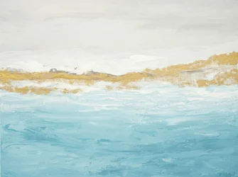 Paisaje marino abstracto en azul y dorado
