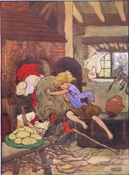 Gretel rápidamente la empujó al horno, de Hansel y Gretel publicado por Blackie & Son Limited, c.1940