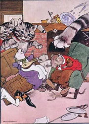 La gata y sus gatitos entraron rodando, ilustración de 