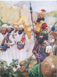 La toma de Jericó, de El Libro de Imágenes de la Biblia publicado por Thomas Nelson, c.1950