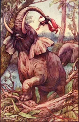 El animal me levantó con su trompa y me colocó en sus hombros, c1930